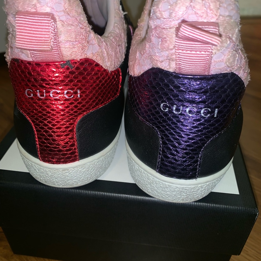 GUCCI ACE LACE & LEATHER HIGH TOP SNEAKERS - Picture 2 of 10